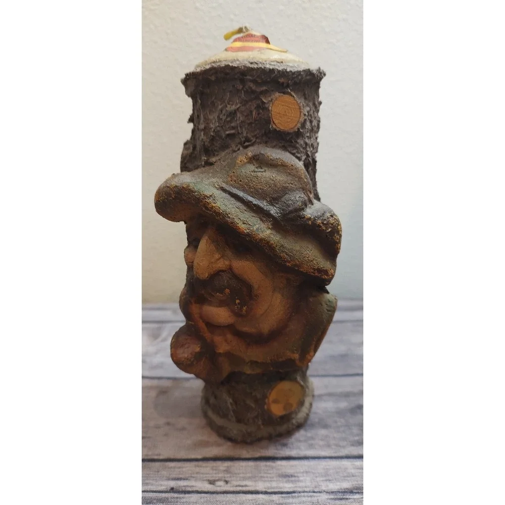 Vtg Figural Austrian Alps Man With Pipe Carved Candles Wood N Wax Carving A11